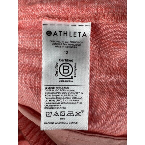 Athleta Retreat Linen Pant Coral Womens Size 12 Lightweight Elastic Waist - Picture 9 of 15